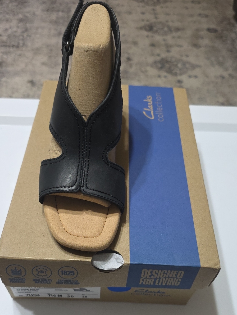 Clarks Black Leather Open-Toe Slingback Mule